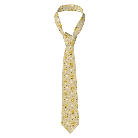 Naloa Cute Bee Gnomes Print Solid Color Tie Formal Necktie for Men，Suitable for business, daily life, work