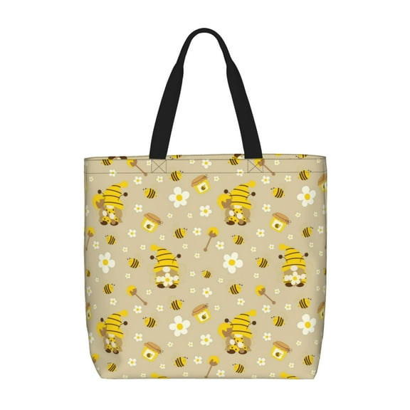 Naloa Cute Bee Gnomes Tote Bag for Women, Foldable Tote Bag With Zipper, Large Shoulder Bag, Top Handle Handbag for Travel, Work, Shopping