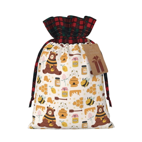 Naloa Cute Bee Honey Jar Hive Bear Christmas Gift Bags Christmas Drawstring Gift Bags Christmas Trees Decorations Indoor Holiday Party Christmas Treat Bags-Black