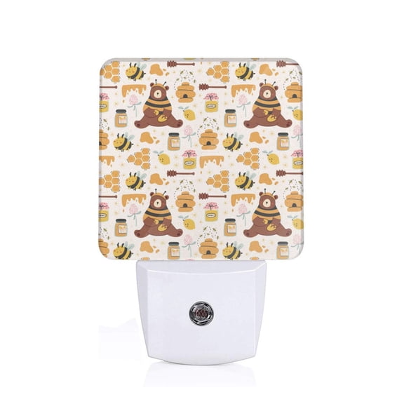 Naloa Cute Bee Honey Jar Hive Bear Night Lights Plug into Wall, Dusk to Dawn Sensor Warm White Led Night Light 0.5W, Nightlight suit for Adults, Bedroom, Bathroom, Hallway, Kitchen
