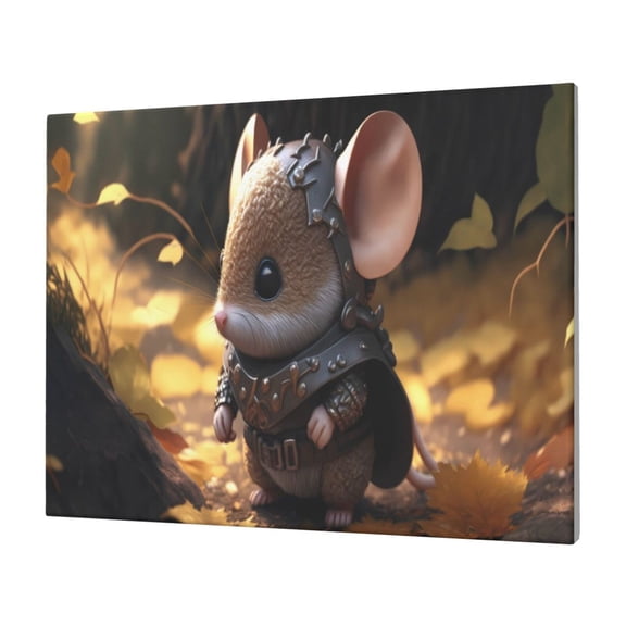 Naloa Cute Big-Eared Mouse Print Canvas Picture,Wall Pictures, Modern Decorative Poster,Art Prints for Bedroom, Toilet, 40 x 30 cm, Built-in Wooden Frame