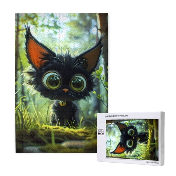 Naloa Cute Big-Eyed Black Cat Custom Puzzles Personalized Puzzle 1000 Pieces from Photo Custom Jigsaw Puzzle for Wedding, Graduation, (29.519.7in, Vertical)