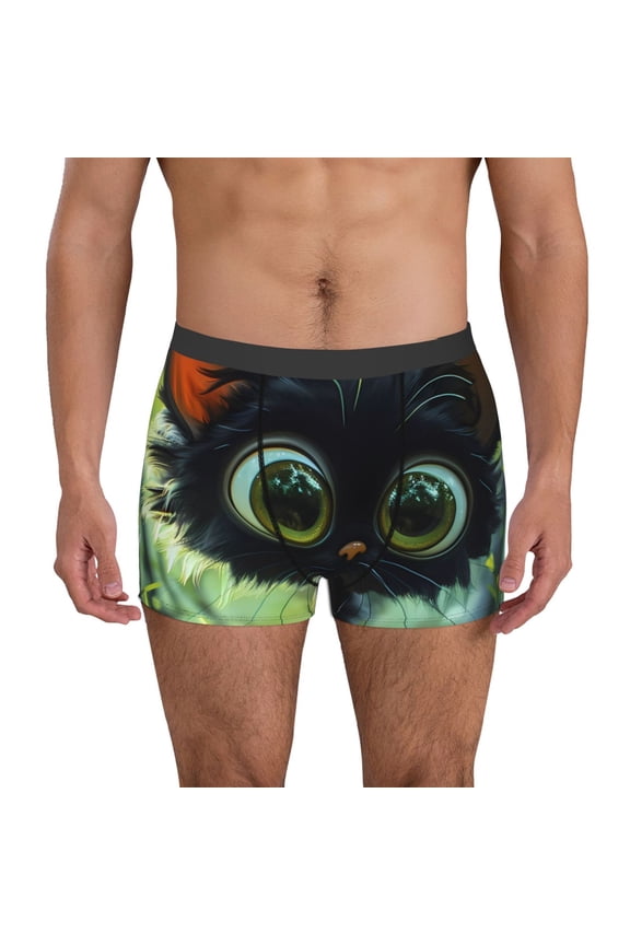 Cute Big-Eyed Black Cat Mens Underwear - Boxers for Men, Mens Boxer Briefs, Classic Briefs for Men-Small
