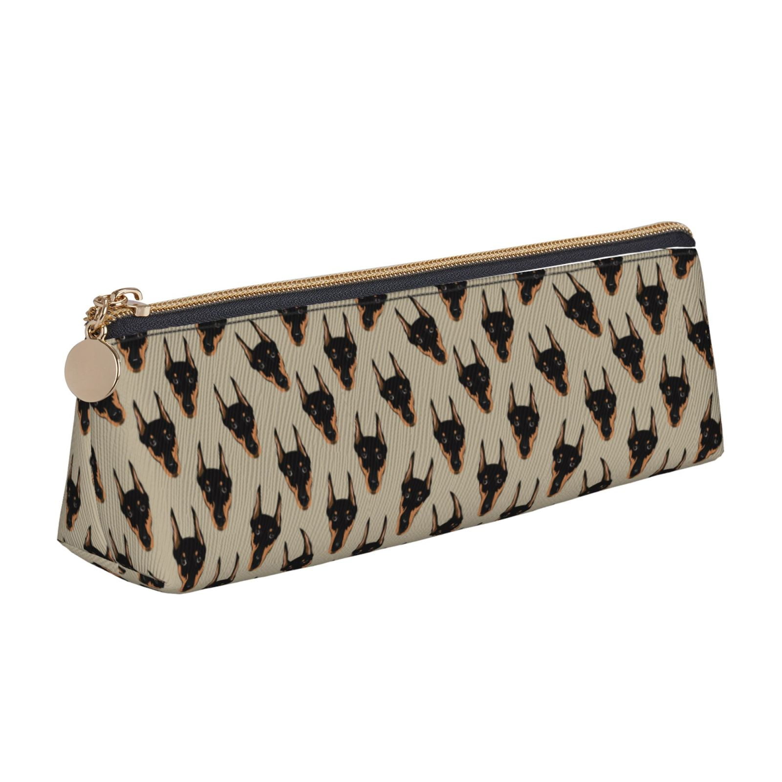 Naloa Cute Black Dog Print Leather Pencil Case - Portable Big