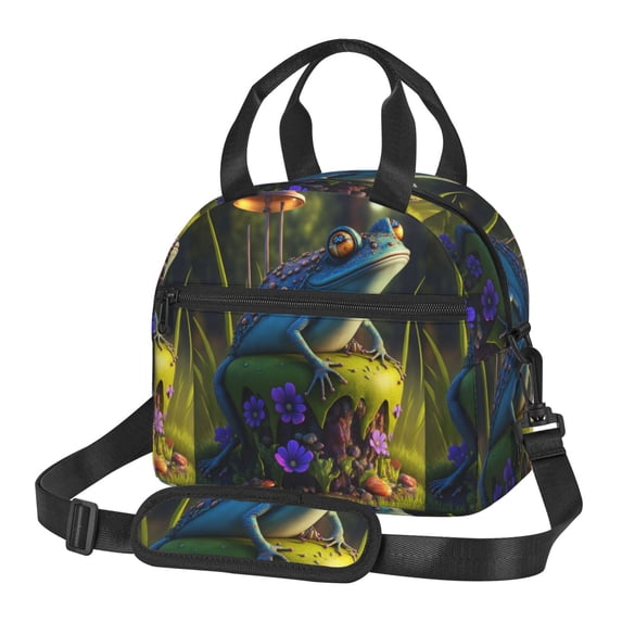 Naloa Cute Blue Frog Print Lunch Bag for Women & Men Insulated Lunch Box or Cooler Lunch Tote Bags for Work, Travel, Outdoor