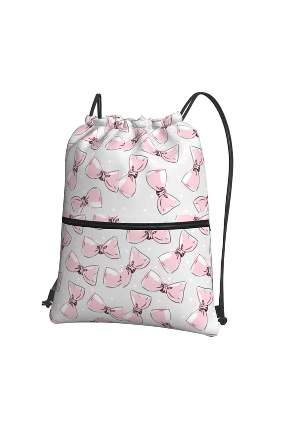 Cute Bow Tie Drawstring Backpack String Bag Cinch Water Resistant for Gym Shopping Sport Yoga