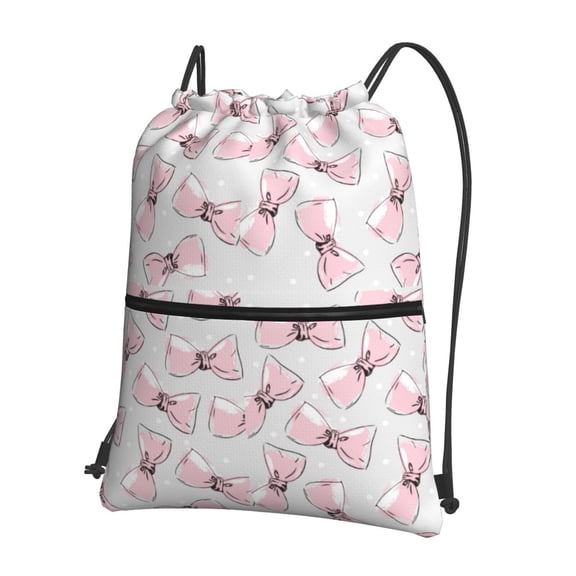 Naloa Cute Bow Tie Drawstring Backpack String Bag Cinch Water Resistant for Gym Shopping Sport Yoga