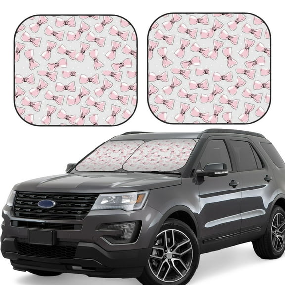 Naloa Cute Bow Tie Print 2-Piece Windshield Sunshade,Foldable Car Front Window Sun Shades,for Most Sedans SUV Truck-Small