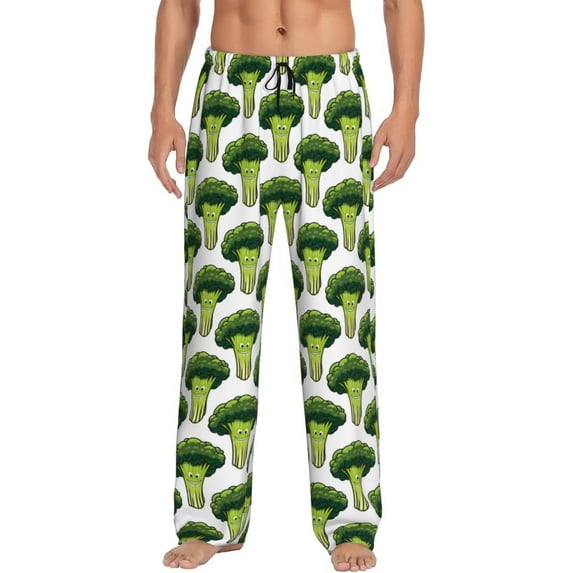 Naloa Cute Broccoli Pajama Pants Men, PJ Bottoms, Sleep & Lounge Pants-Small