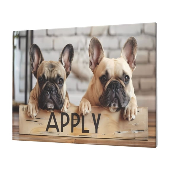Naloa Cute Bulldogs Apply Print Canvas Picture,Wall Pictures, Modern Decorative Poster,Art Prints for Bedroom, Toilet, 40 x 30 cm, Built-in Wooden Frame