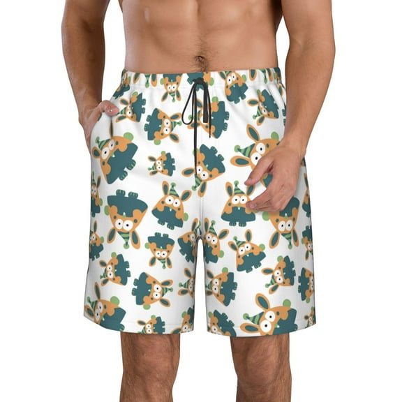 Naloa Cute Bunny Men's Beach Shorts, Surfing shorts, Swim trunks, Quick Dry Swim Trunks for Surfing Beach Fun - Small