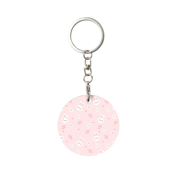 Naloa Cute Bunny Print Round Keychain Keychain Key Ring, Key Tag, Key Chain Bulk for Gift Accessories (Round)