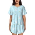 thumbnail image 1 of Naloa Cute Bunny Women's Short-Sleeved Pajama Set, Loungewear, Summer pajamas, Breathable Cozy - XX-Large, 1 of 9