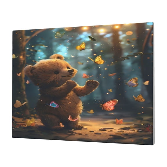 Naloa Cute Butterfly Bear Print Canvas Picture,Wall Pictures, Modern Decorative Poster,Art Prints for Bedroom, Toilet, 40 x 30 cm, Built-in Wooden Frame