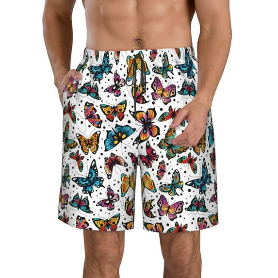 Naloa Cute Butterfly Men's Beach Shorts, Surfing shorts, Swim trunks, Quick Dry Swim Trunks for Surfing Beach Fun - Medium