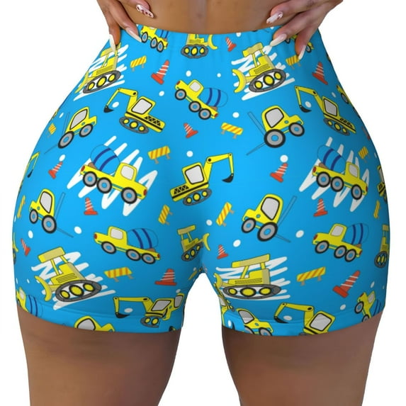 Naloa Cute Car Cartoon Biker Shorts for Women Seamless Scrunch Short Women’s Yoga Shorts for Gym Running Sport Shorts - X-Large