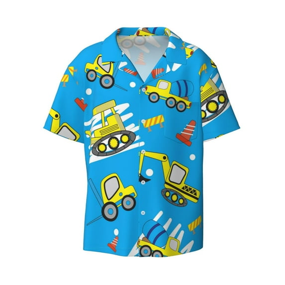 Naloa Cute Car Cartoon Men's Loose Fit Cuban Collar Short-Sleeve Shirt with Button-down and Chest Pocket for Everyday Wear Outings - 3X-Large