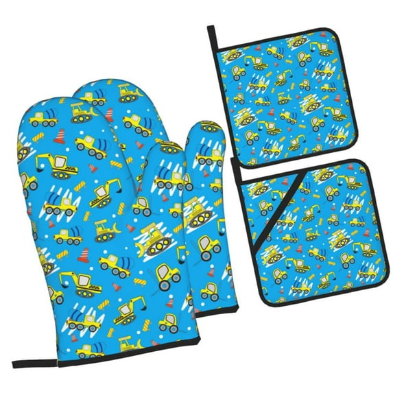 Naloa Cute Car Cartoon Oven Mitts and Pot Holders 4 pcs Set, Cooking Baking Grilling Kitchen Oven Glove for Cooking