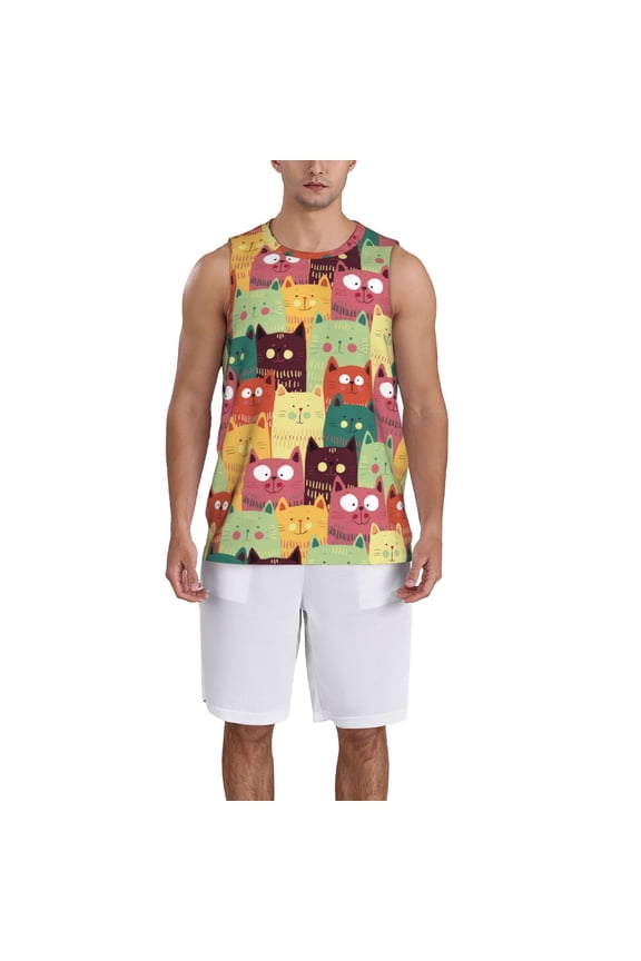 Cute Cartoon Cat Basketball Jersey Reversible Men's Mesh Athletic Sports Shirts Training Practice S-4XL3X-Large