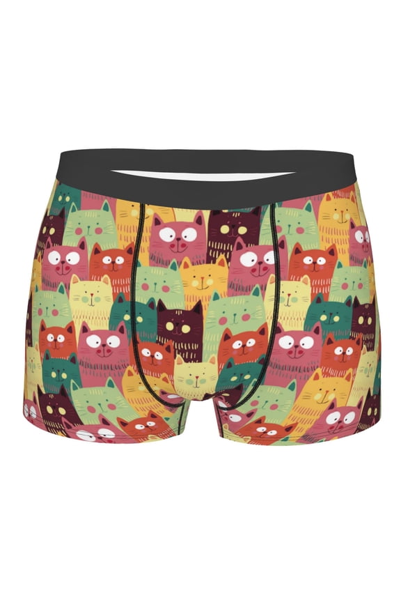 Cute Cartoon Cat Print Mens Underwear - Boxers for Men, Classic Briefs for Men