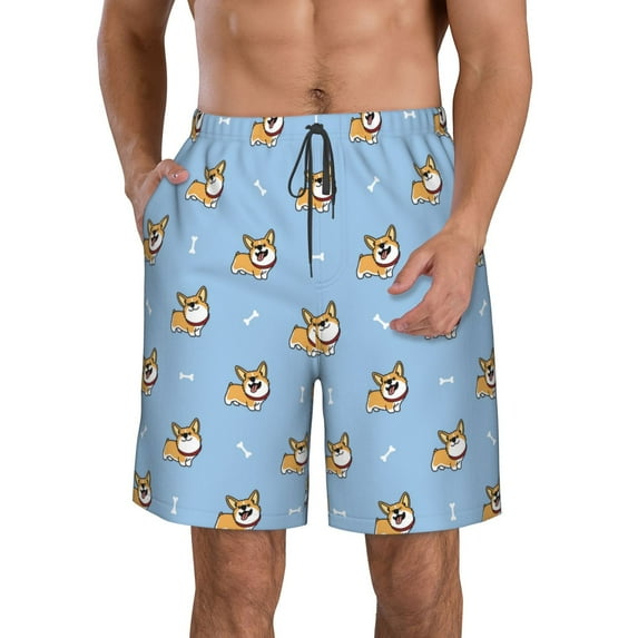 Naloa Cute Cartoon Corgi Men's Beach Shorts, Surfing shorts, Swim trunks, Quick Dry Swim Trunks for Surfing Beach Fun - X-Large