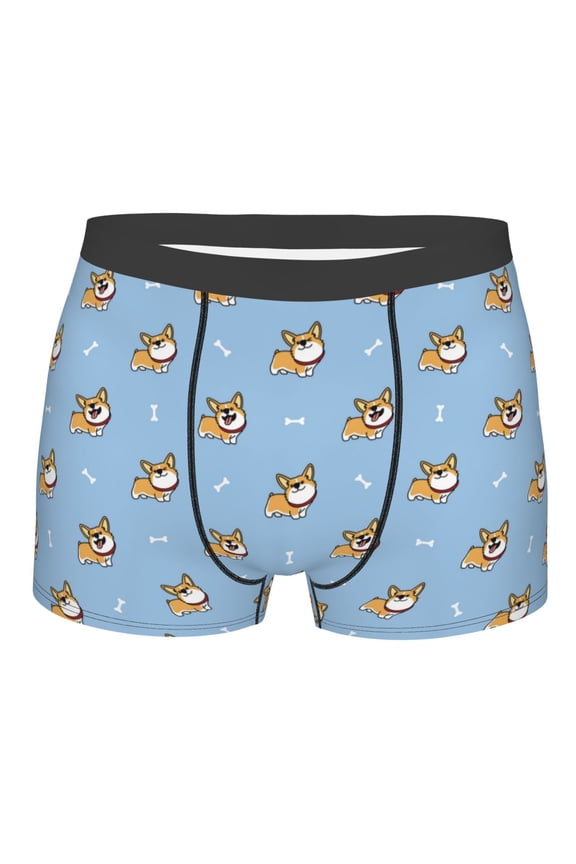 Cute Cartoon Corgi Print Mens Underwear - Boxers for Men, Classic Briefs for Men