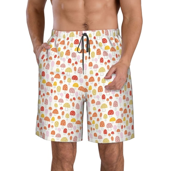 Naloa Cute Cartoon Mushrooms Men's Beach Shorts, Surfing shorts, Swim trunks, Quick Dry Swim Trunks for Surfing Beach Fun - Medium