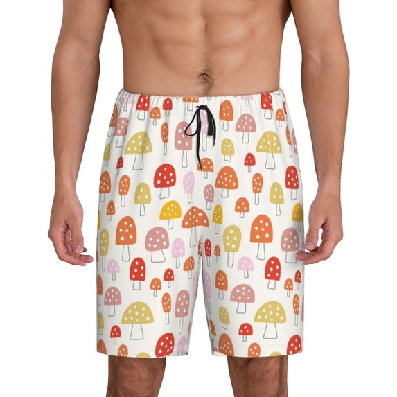 Naloa Cute Cartoon Mushrooms Men's Short Pajama Pants, Lounge Comfort Shorts with Elasticized Waistband and Side Pockets - 3X-Large