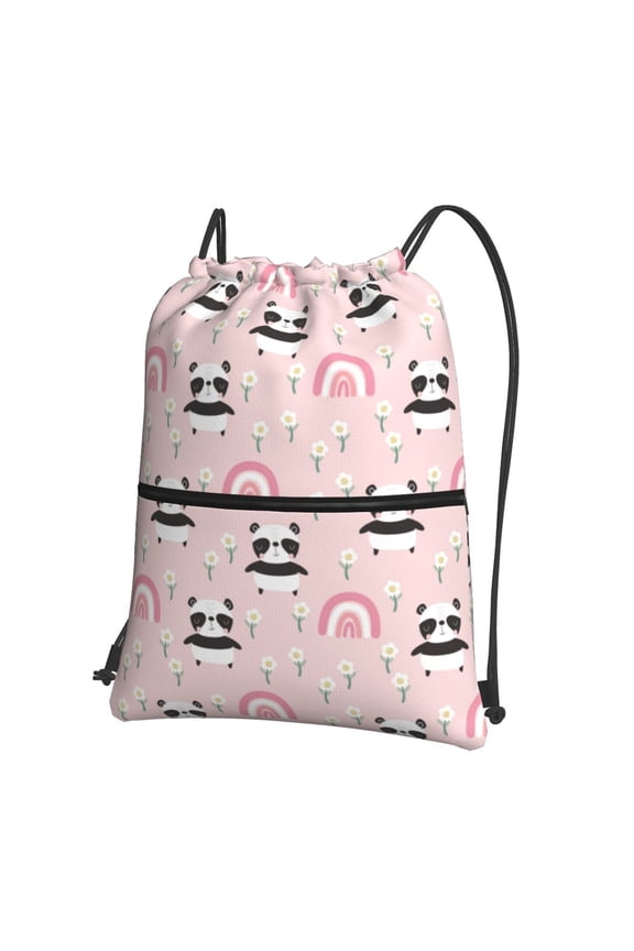 Cute Cartoon Panda Drawstring Backpack String Bag Cinch Water Resistant for Gym Shopping Sport Yoga