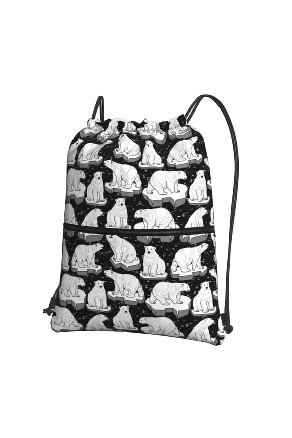 Cute Cartoon Polar Bear Drawstring Backpack String Bag Cinch Water Resistant for Gym Shopping Sport Yoga