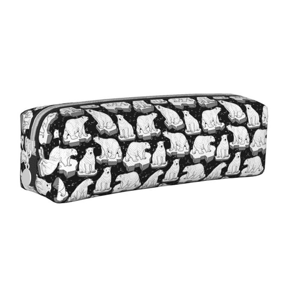 Naloa Cute Cartoon Polar Bear Leather Pencil Case, Makeup Pouch, Zipper Pouch for Daily Essentials, Storage Organizer, Cosmetics and Stationary Bag