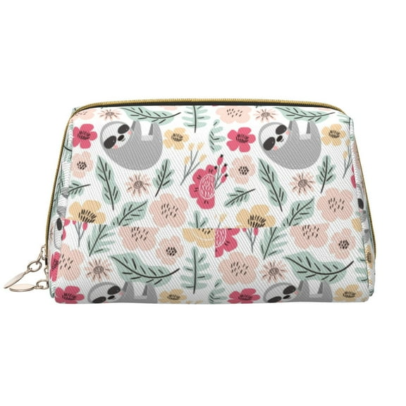 Naloa Cute Cartoon Sloth Leather Makeup Bag for Purse Travel, Portable Small Cosmetic Organizer for Women and Girls, Make up Bag with Zipper