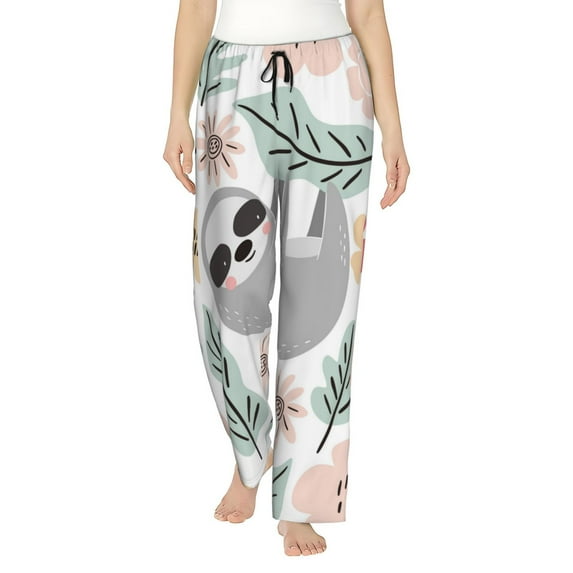Naloa Cute Cartoon Sloth Print Women’s Ultra-Soft Comfy Pajama Lounge Pants with Pockets & Drawstring
