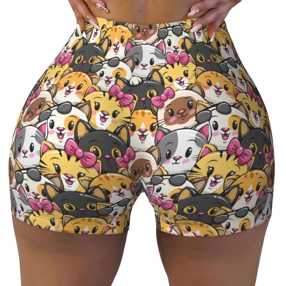 Naloa Cute Cat Biker Shorts for Women Seamless Scrunch Short Women’s Yoga Shorts for Gym Running Sport Shorts - Small