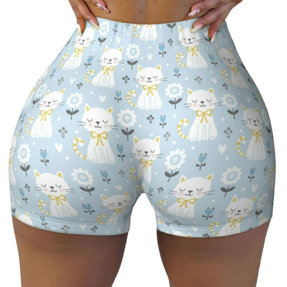 Naloa Cute Cat Biker Shorts for Women Seamless Scrunch Short Women’s Yoga Shorts for Gym Running Sport Shorts - XX-Large