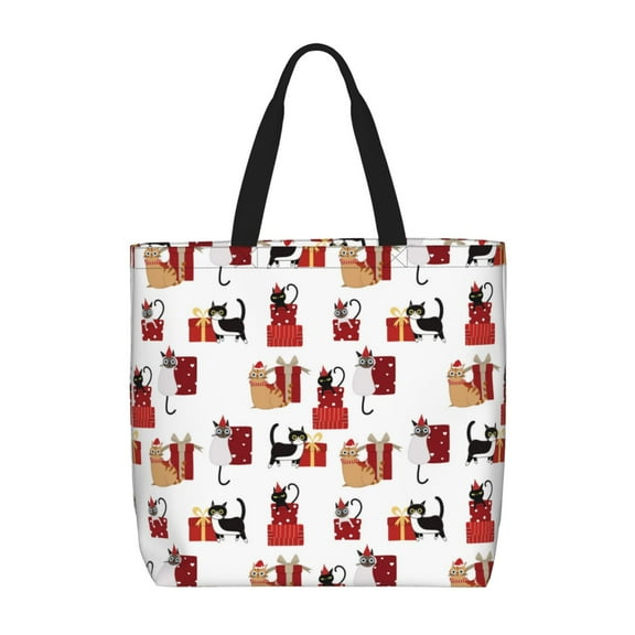 Naloa Cute Cat And Christmas Gift Tote Bag for Women, Foldable Tote Bag With Zipper, Large Shoulder Bag, Top Handle Handbag for Travel, Work, Shopping