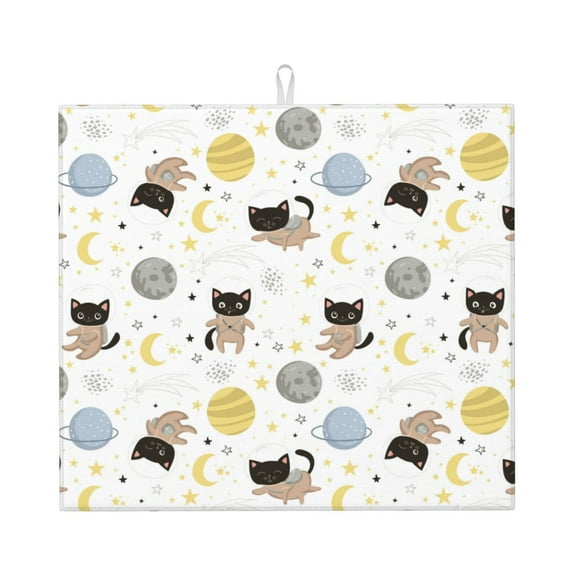 Naloa Cute Cat Dish Drying Mat for Kitchen Counter, Heat Resistant Drainer Mats, Absorbent Draining Mat,Dish Rack Pad,16"x18"