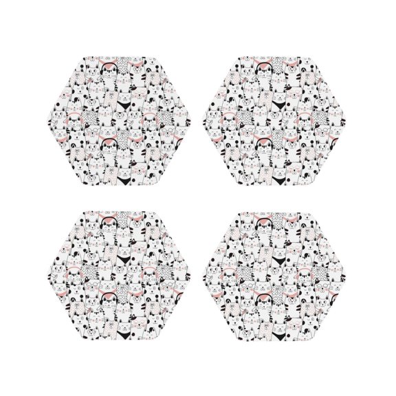 Naloa Cute Cat Leather Coasters for Drinks, Durable Drink Coasters 4 Set for Tabletop Protection, Luxurious Home Décor and Housewarming Gift ( {designName})Hexagon