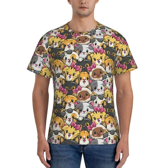 Naloa Cute Cat Men's T-Shirt Sport T-shirt Men's Basic Tee Casual Men's Shirt, Round Neck, Short Sleeves - Small
