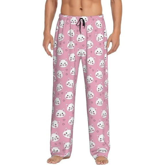 Naloa Cute Cat Pajama Pants Men, PJ Bottoms, Sleep & Lounge Pants-Small
