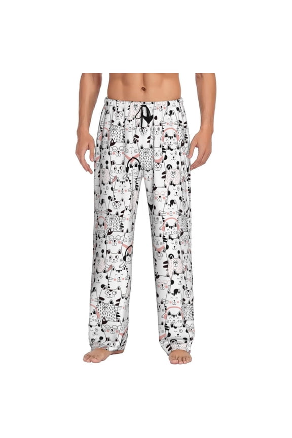 Cute Cat Pajama Pants Men, PJ Bottoms, Sleep & Lounge Pants-XX-Large