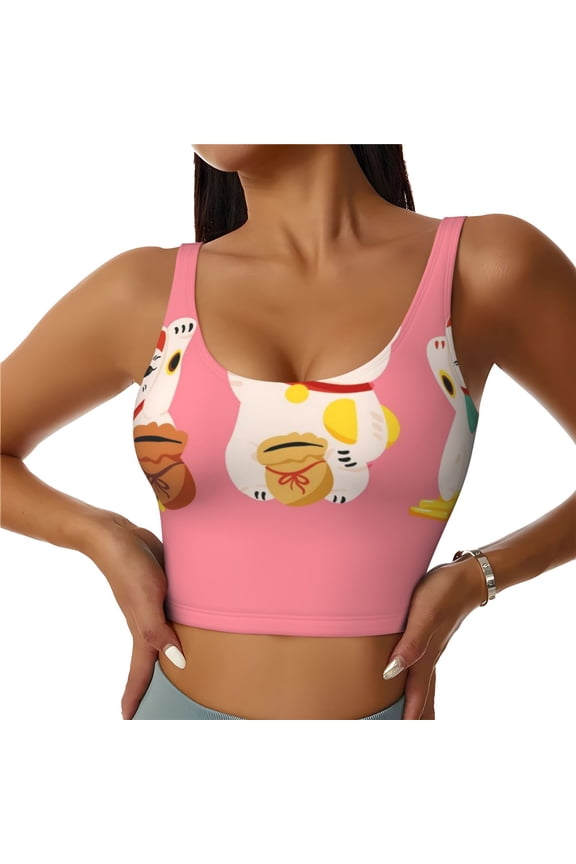 Cute Cat Sports Bras for Women, High Support Bra with Removable Pads, Comfortable - Medium
