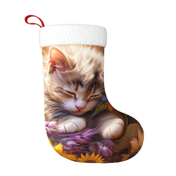Naloa Cute Cat Sunflower Christmas Stockings Decorations, Xmas Ornaments, DIY Personalized Farmhouse Decor for Home Family Party Tree