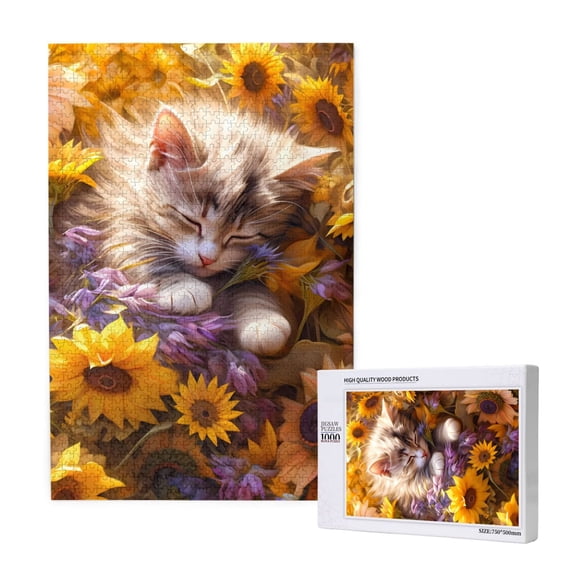 Naloa Cute Cat Sunflower Custom Puzzles Personalized Puzzle 1000 Pieces from Photo Custom Jigsaw Puzzle for Wedding, Graduation, (29.519.7in, Vertical)