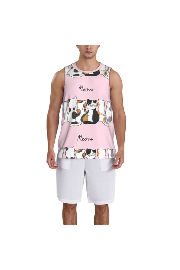 Cute Cats Basketball Jersey Reversible Men's Mesh Athletic Sports Shirts Training Practice S-4XLMedium