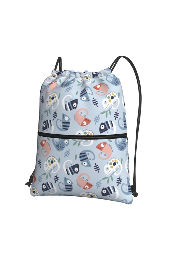 Cute Chameleons On Blue Drawstring Backpack String Bag Cinch Water Resistant for Gym Shopping Sport Yoga