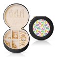 thumbnail image 1 of Naloa Cute Chameleons Round Jewelry Box, Travel Jewelry Organizer, 3.9 x 3.9 x 2in Jewelry Storage Box for Women-Black, 1 of 1