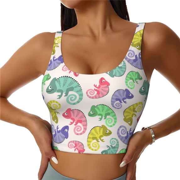 Naloa Cute Chameleons Sports Bras for Women, High Support Bra with Removable Pads, Comfortable - Large