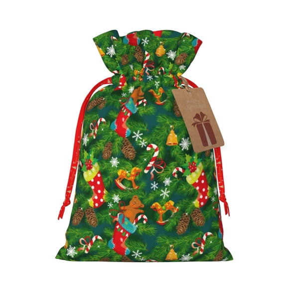 Naloa Cute Christmas Stocking Bear Drawstring Christmas Bags, 3D Xmas Gift Bags, Christmas Wrapping Bags, Xmas Goodie Bags, Treat Pouch Bags, Party Favor Bags-Medium