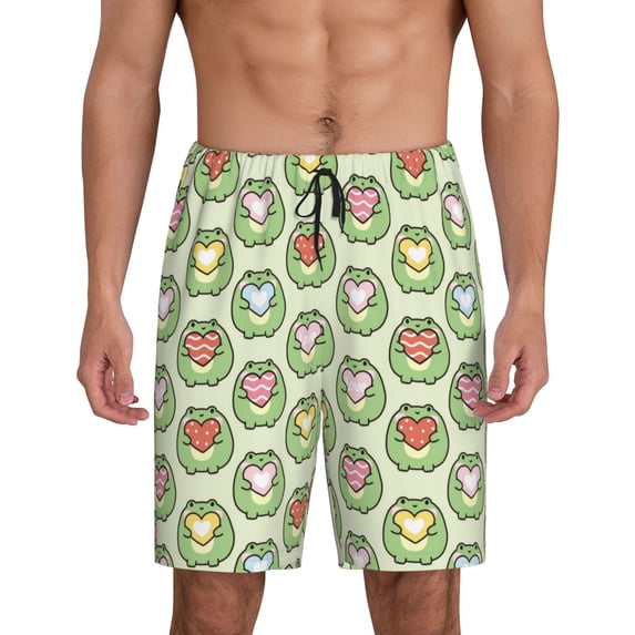 Naloa Cute Chubby Frog Men's Short Pajama Pants, Lounge Comfort Shorts with Elasticized Waistband and Side Pockets - Small